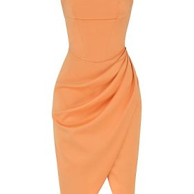 Bianca Tangerine Satin Pleated Corset Midi Dress - Image 2