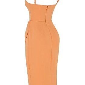 Bianca Tangerine Satin Pleated Corset Midi Dress - Image 3