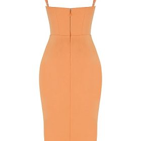 Bianca Tangerine Satin Pleated Corset Midi Dress - Image 4