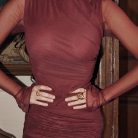 Lucasta Mulberry Gathered Mini Dress - Image 14