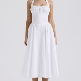 Adabella White Cotton Halter Sundress - Image 6
