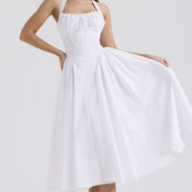 Adabella White Cotton Halter Sundress - Image 7