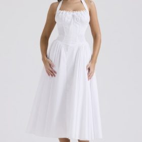 Adabella White Cotton Halter Sundress - Image 8