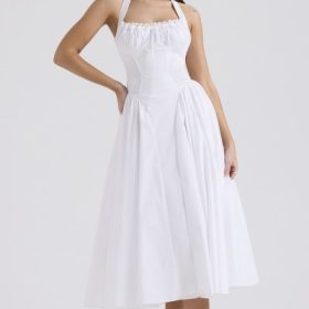 Adabella White Cotton Halter Sundress - Image 9