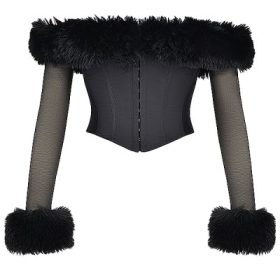 Merle Black Faux Fur Trim Corset - Image 2