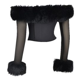 Merle Black Faux Fur Trim Corset - Image 3