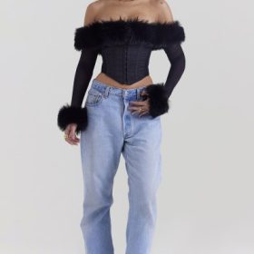 Merle Black Faux Fur Trim Corset - Image 7