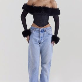 Merle Black Faux Fur Trim Corset - Image 8