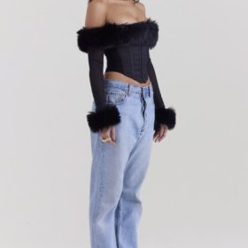 Merle Black Faux Fur Trim Corset - Image 10