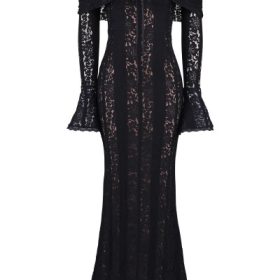 Belle Black Off Shoulder Floral Lace Maxi Dress - Image 2