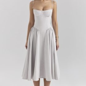 Samaria Dove Grey Corset Midi Dress - Image 5