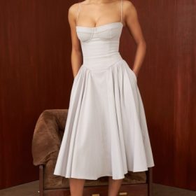 Samaria Dove Grey Corset Midi Dress - Image 6