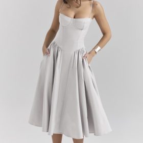 Samaria Dove Grey Corset Midi Dress - Image 7