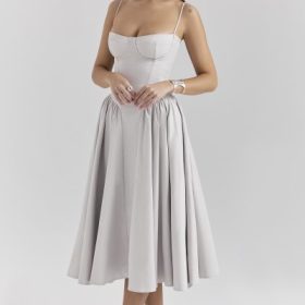 Samaria Dove Grey Corset Midi Dress - Image 8
