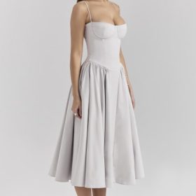 Samaria Dove Grey Corset Midi Dress - Image 10