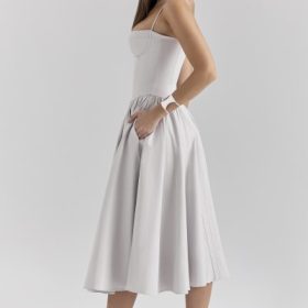 Samaria Dove Grey Corset Midi Dress - Image 11