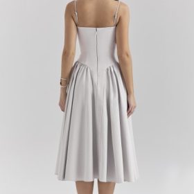 Samaria Dove Grey Corset Midi Dress - Image 12