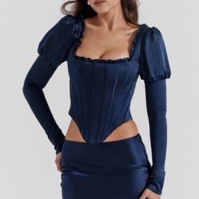 Dana Navy Puff Sleeve Corset - Image 8