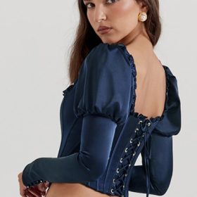 Dana Navy Puff Sleeve Corset - Image 10