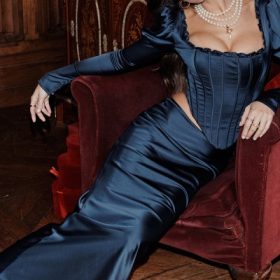 Dana Navy Puff Sleeve Corset - Image 12