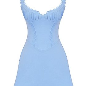 Tilly Blue Pin Tuck Mini Dress - Image 2