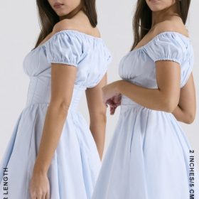 Nala Soft Blue Cotton Gathered Mini Dress