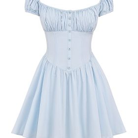 Nala Soft Blue Cotton Gathered Mini Dress - Image 2