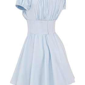 Nala Soft Blue Cotton Gathered Mini Dress - Image 3