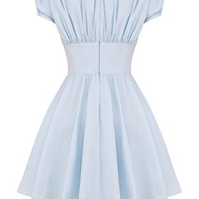 Nala Soft Blue Cotton Gathered Mini Dress - Image 4