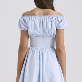 Nala Soft Blue Cotton Gathered Mini Dress - Image 10