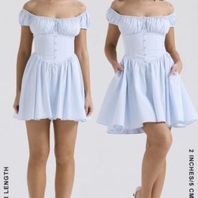 Nala Soft Blue Cotton Gathered Mini Dress - Image 11