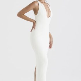 Eleanora Ivory Plunge Maxi Dress - Image 11