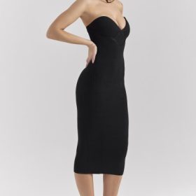 Magdalena Black Strapless Knit Midi Dress - Image 9