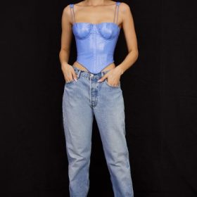 Melissa Cornflower Blue Vegan Leather Corset - Image 7