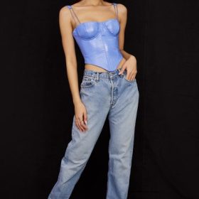 Melissa Cornflower Blue Vegan Leather Corset - Image 8