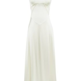 Anabella Ivory Satin Lace Up Maxi Dress - Image 2
