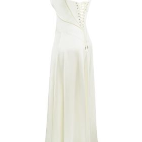 Anabella Ivory Satin Lace Up Maxi Dress - Image 3