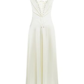Anabella Ivory Satin Lace Up Maxi Dress - Image 4