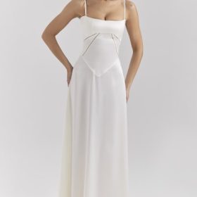 Anabella Ivory Satin Lace Up Maxi Dress - Image 5