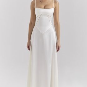 Anabella Ivory Satin Lace Up Maxi Dress - Image 7
