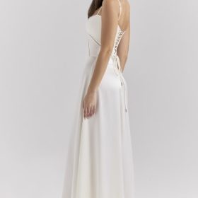 Anabella Ivory Satin Lace Up Maxi Dress - Image 8
