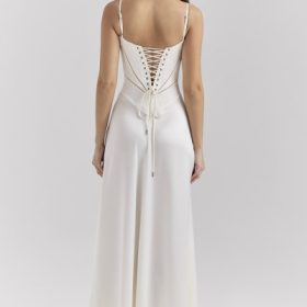 Anabella Ivory Satin Lace Up Maxi Dress - Image 10