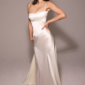 Anabella Ivory Satin Lace Up Maxi Dress - Image 12