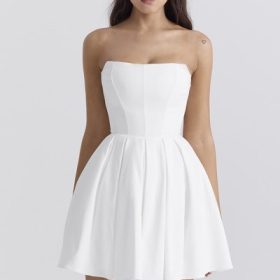 Emmanuela White Strapless Pleated Mini Dress - Image 5