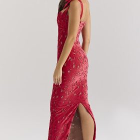 Tiff Holly Red Velvet Lace Maxi Dress