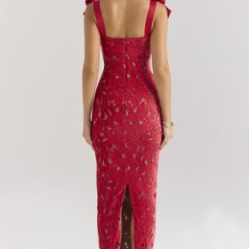 Tiff Holly Red Velvet Lace Maxi Dress - Image 2