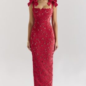 Tiff Holly Red Velvet Lace Maxi Dress - Image 5