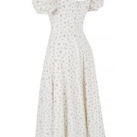Tallulah White Floral Puff Sleeve Midi Dress - Image 3