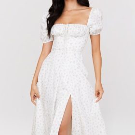 Tallulah White Floral Puff Sleeve Midi Dress - Image 5