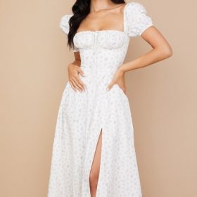 Tallulah White Floral Puff Sleeve Midi Dress - Image 7